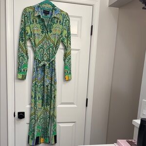 Donna Morgan Vibrant Green Paisley Long Sleeve Shirtdress